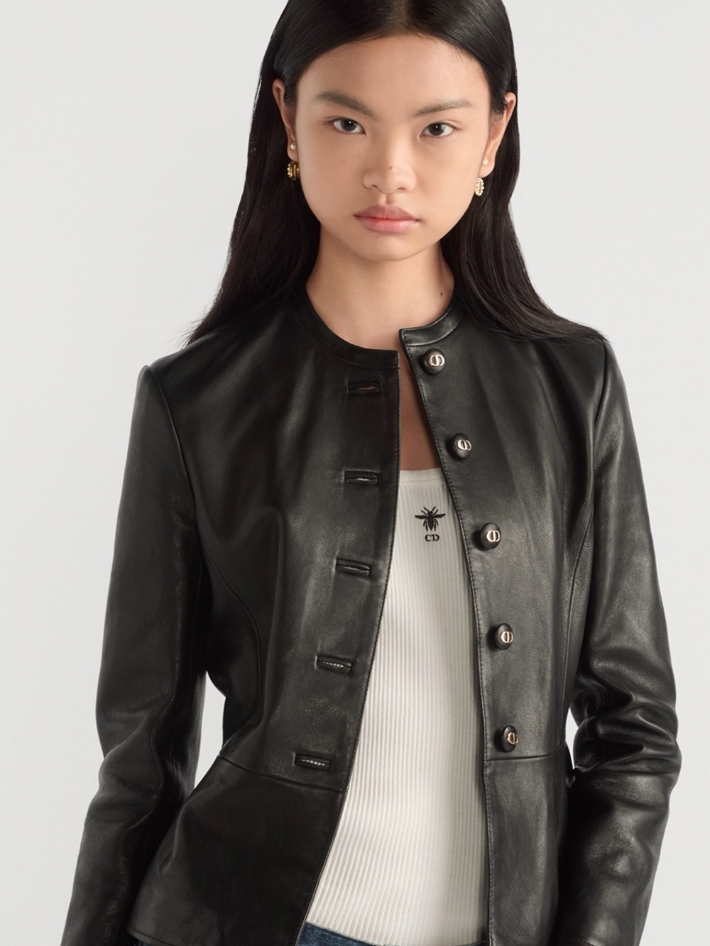 Dior Black Leather Button-Front Jacket